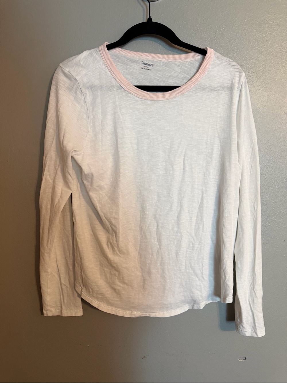 Madewell White Slub Cotton Long Sleeve Tee Pink Trim Size L